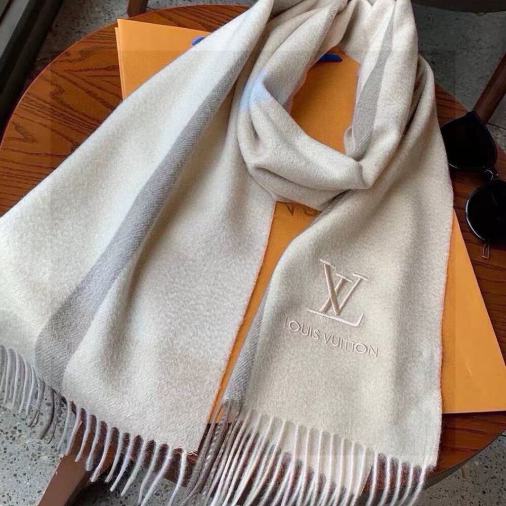 New Embroidered Logo Cashmere Scarf - Beige/Cream